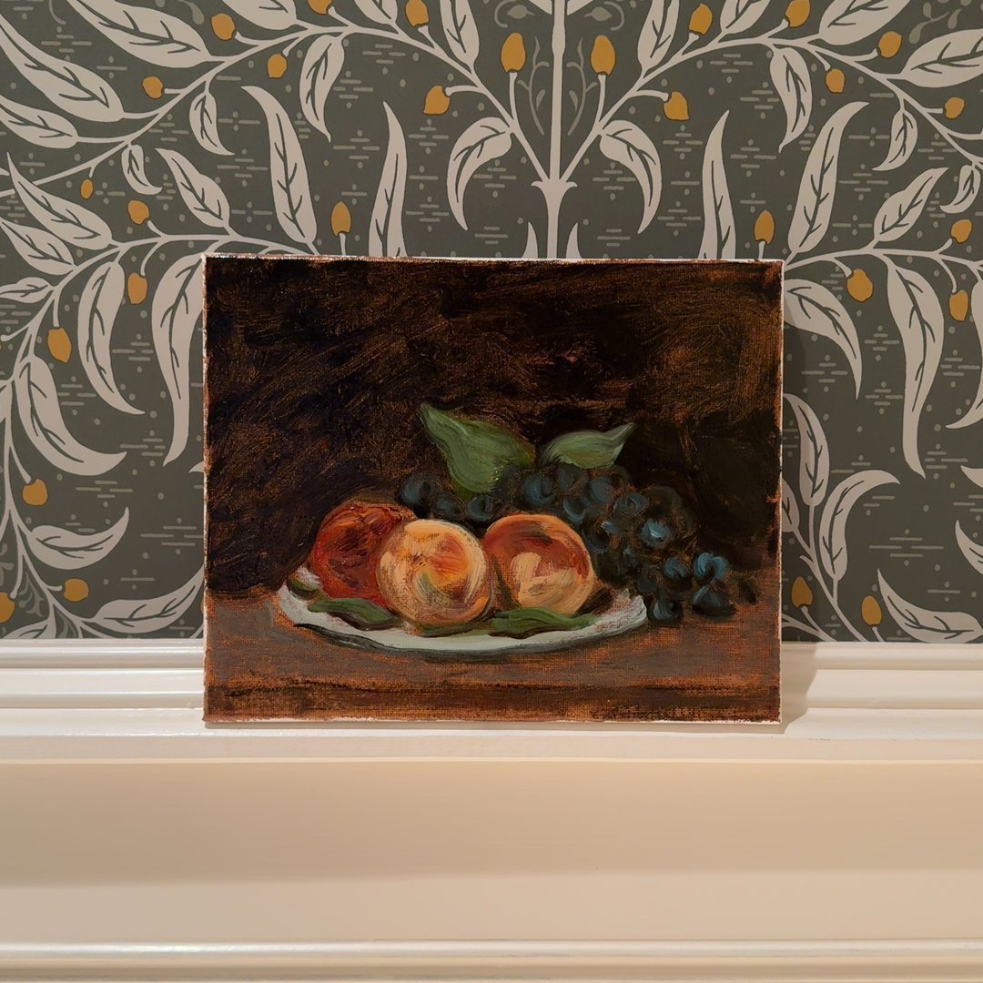  Original 8x10 Fruit Still Life Oil Painting - Dark Academic Kitchen Decor 
