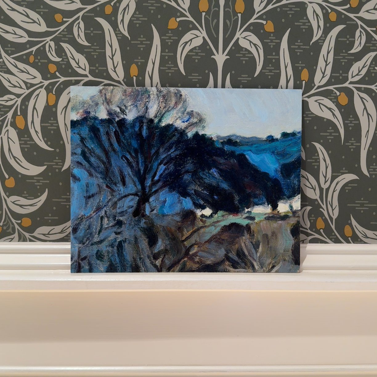 Original Impressionist Landscape Oil Painting - Blue Forest & Rolling Hills