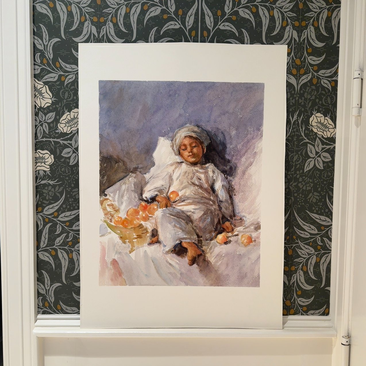 Original Watercolor Painting - Sleeping Child With Oranges