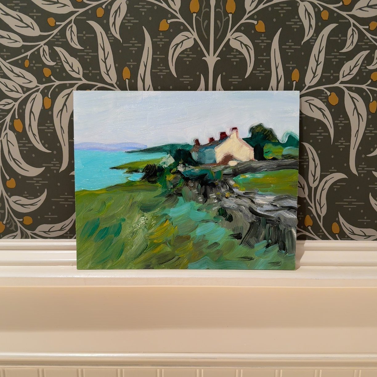  Original 10x8 Oil Painting - "Coastal Cottage" - Impressionist Seaside Landscape 