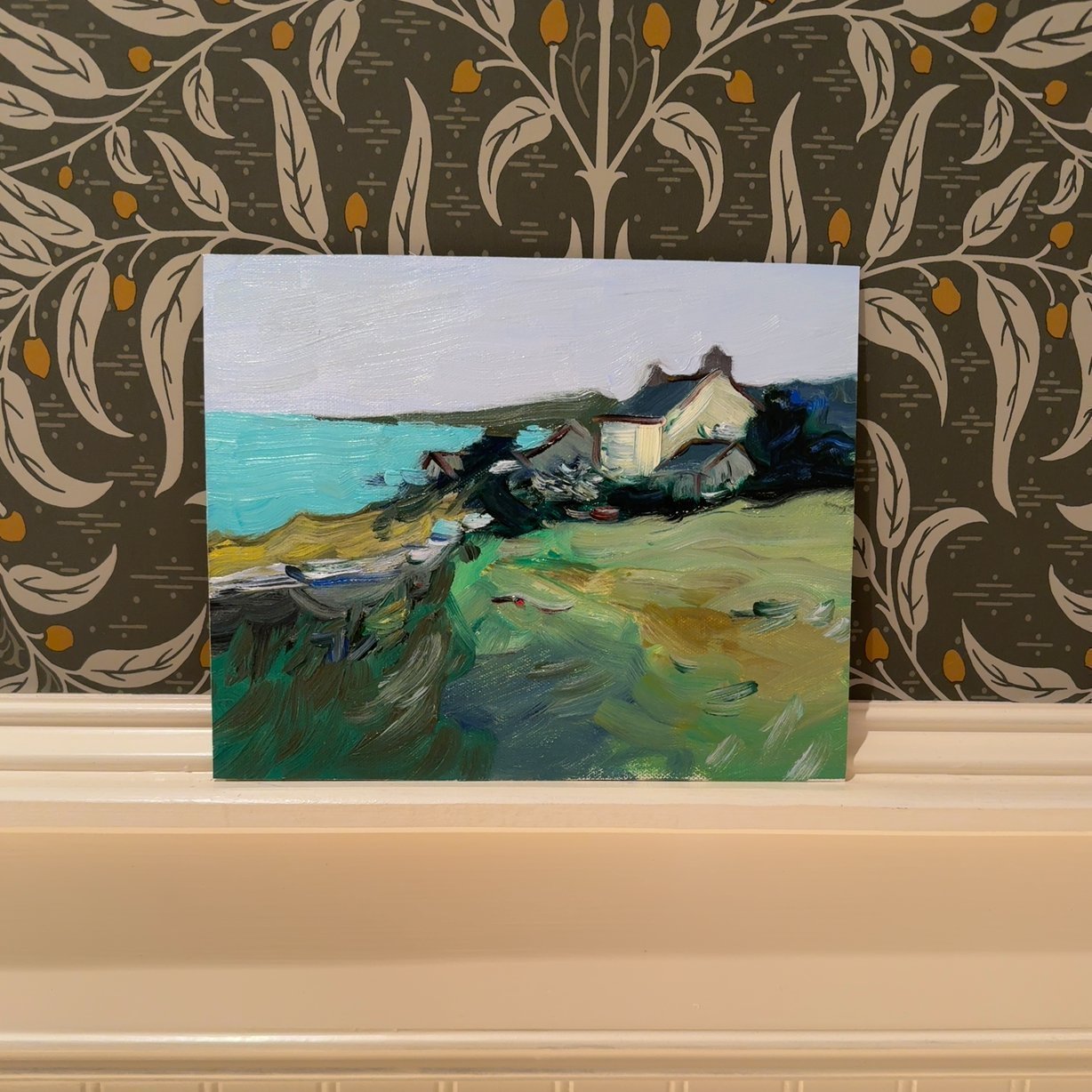  Original 10x8 Oil Painting - "Coastal Cottage" - Impressionist Seaside Landscape 
