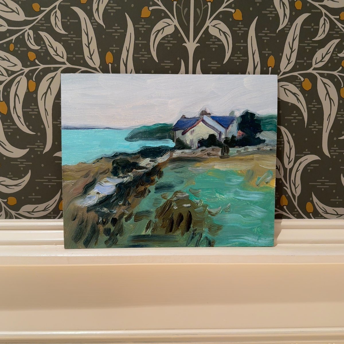  Original 10x8 Oil Painting - "Coastal Cottage" - Impressionist Seaside Landscape 