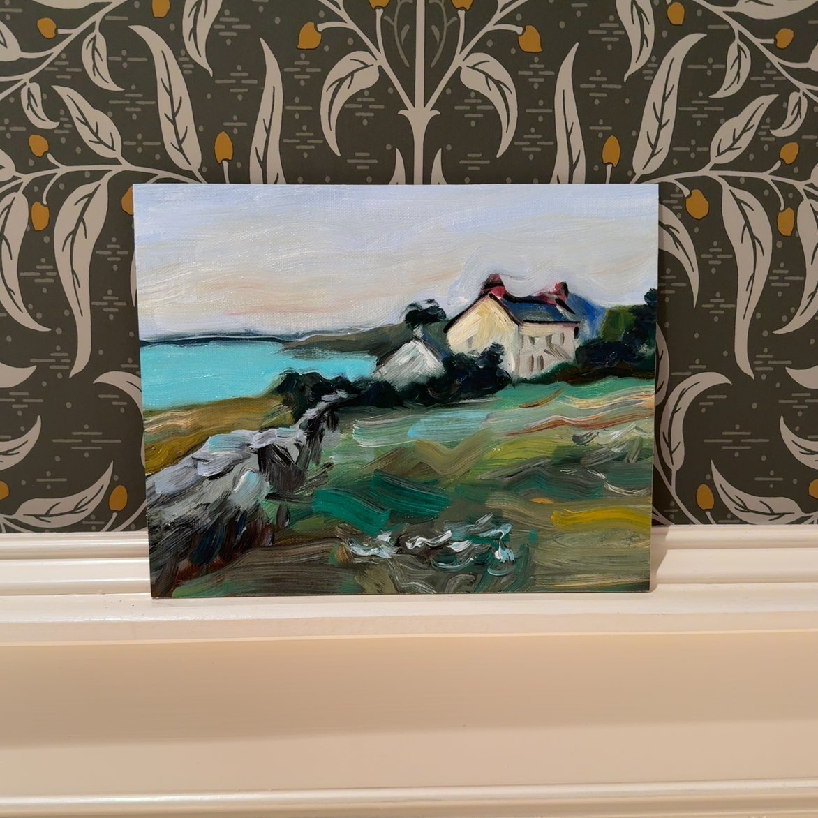  Original 10x8 Oil Painting - "Coastal Cottage" - Impressionist Seaside Landscape 