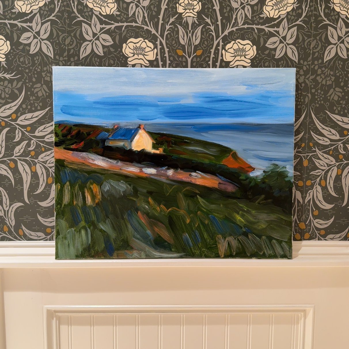 Original Impressionist Coastal Landscape Oil Painting - 20x16 Cottage on Cliff