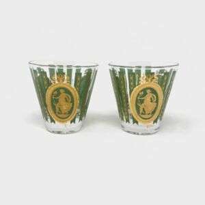 Vintage Pair Of MCM Cera Green & Gold Athena & Cherub Shot Glasses