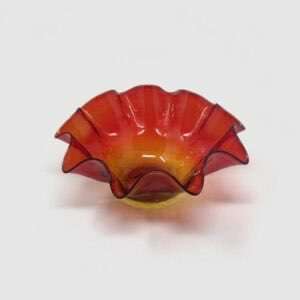 Vintage Mid Century Amberina Crackle Glass Ruffled Bowl