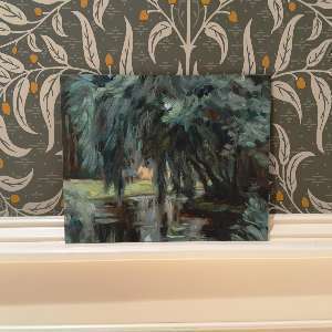 Original 8x10 Weeping Willow Oil Painting, Impressionist Landscape Art