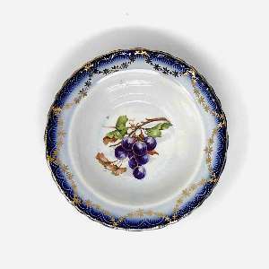 Antique Blue And Gold Porcelain Bowl With Grape Design