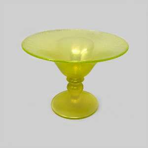  Vintage Yellow Uranium Stretch Glass Footed Compote Bowl 