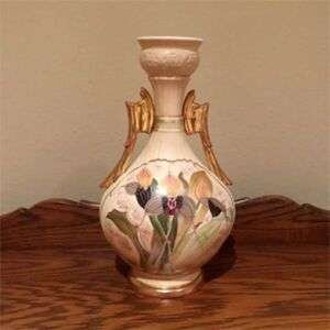 Antique Austrian Robert Hanke Butterfly Vase With Orchids