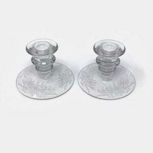 Pair of Vintage Fostoria Etched Glass Candlestick Holders