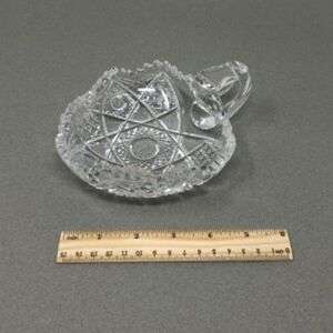 Antique Spade Shape Cut Glass Nappy Dish