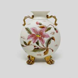 Antique Royal Rudolstadt Germany Hand Painted Floral Claw Footed Vase