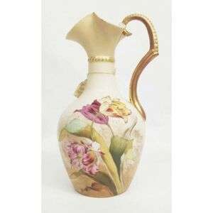 Antique Robert Hanke Austrian Porcelain Ewer Vase With Hand Painted Tulips