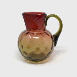 Large Antique Amberina Glass Water Pitcher With Reed Handel