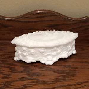 Fostoria Jenny Lind Milk Glass Cameo Jewelry Box