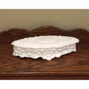 Fostoria Jenny Lind Milk Glass Cameo Jewelry Box