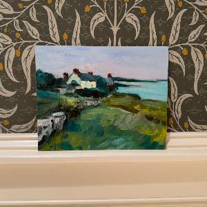  Original 8x10 Oil Painting - "Coastal Cottage" - Impressionist Seaside Landscape 