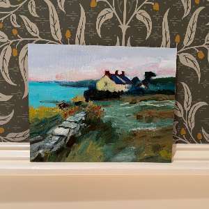 Original 8x10 Oil Painting - "Coastal Cottage" - Impressionist Seaside Landscape 