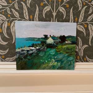  Original 8x10 Oil Painting - "Coastal Cottage" - Impressionist Seaside Landscape 