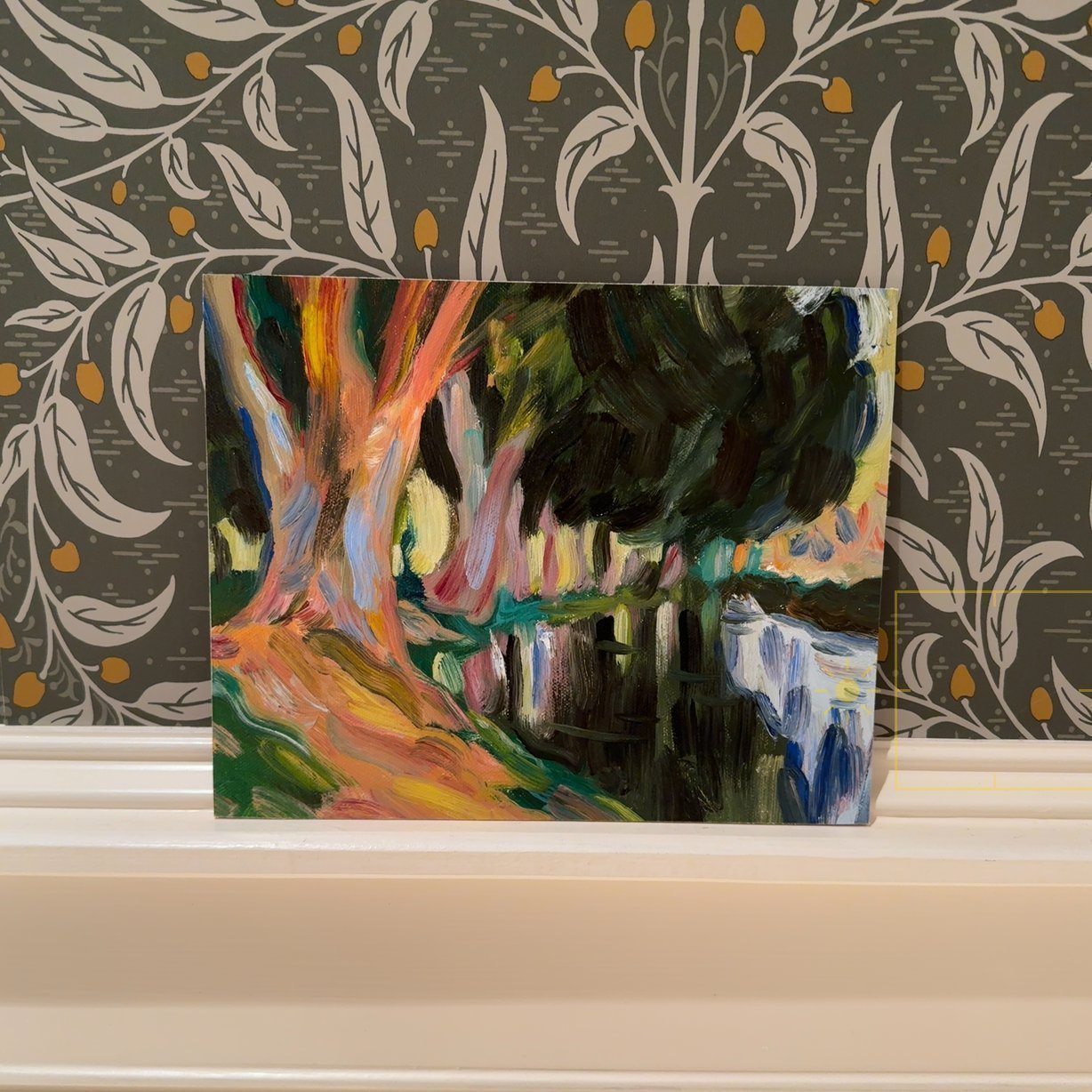  Original Impressionist Oil Painting – 8x10 Sunlit Tree & Riverbank 