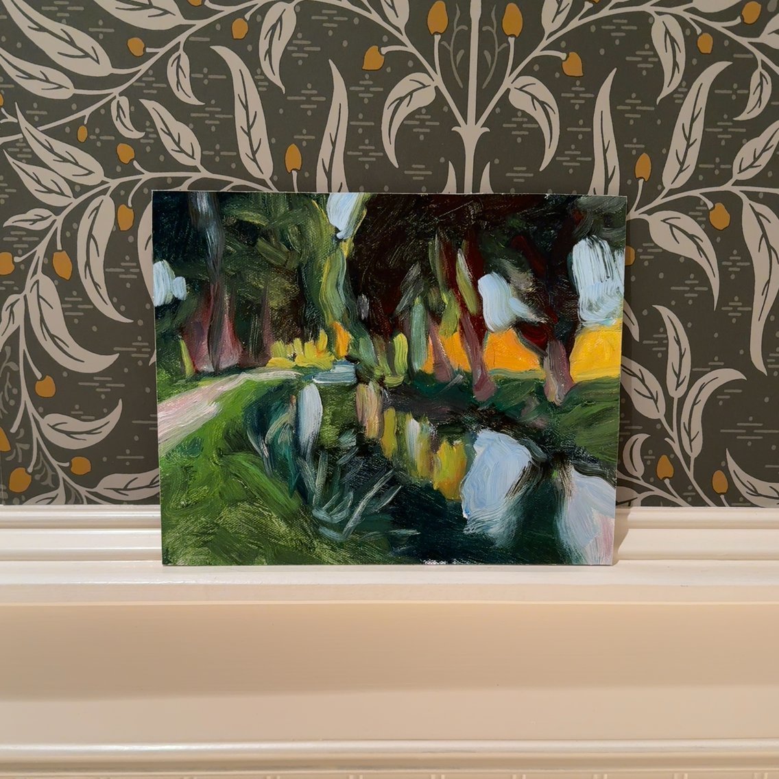  Original Impressionist Landscape Oil Painting 8x10 – Golden Hour Forest Path Art 