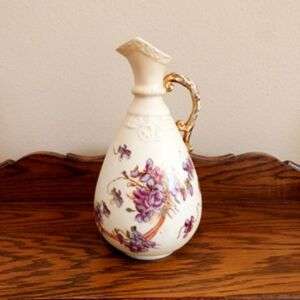 Antique Rudolstadt Porcelain Blush Cream Germany Victorian Ewer Pitcher Vase