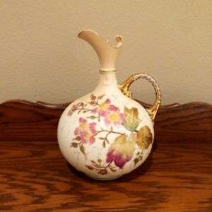 Antique Royal Rudolstadt Germany Hand Painted Art Glass Pitcher Floral 7â€
