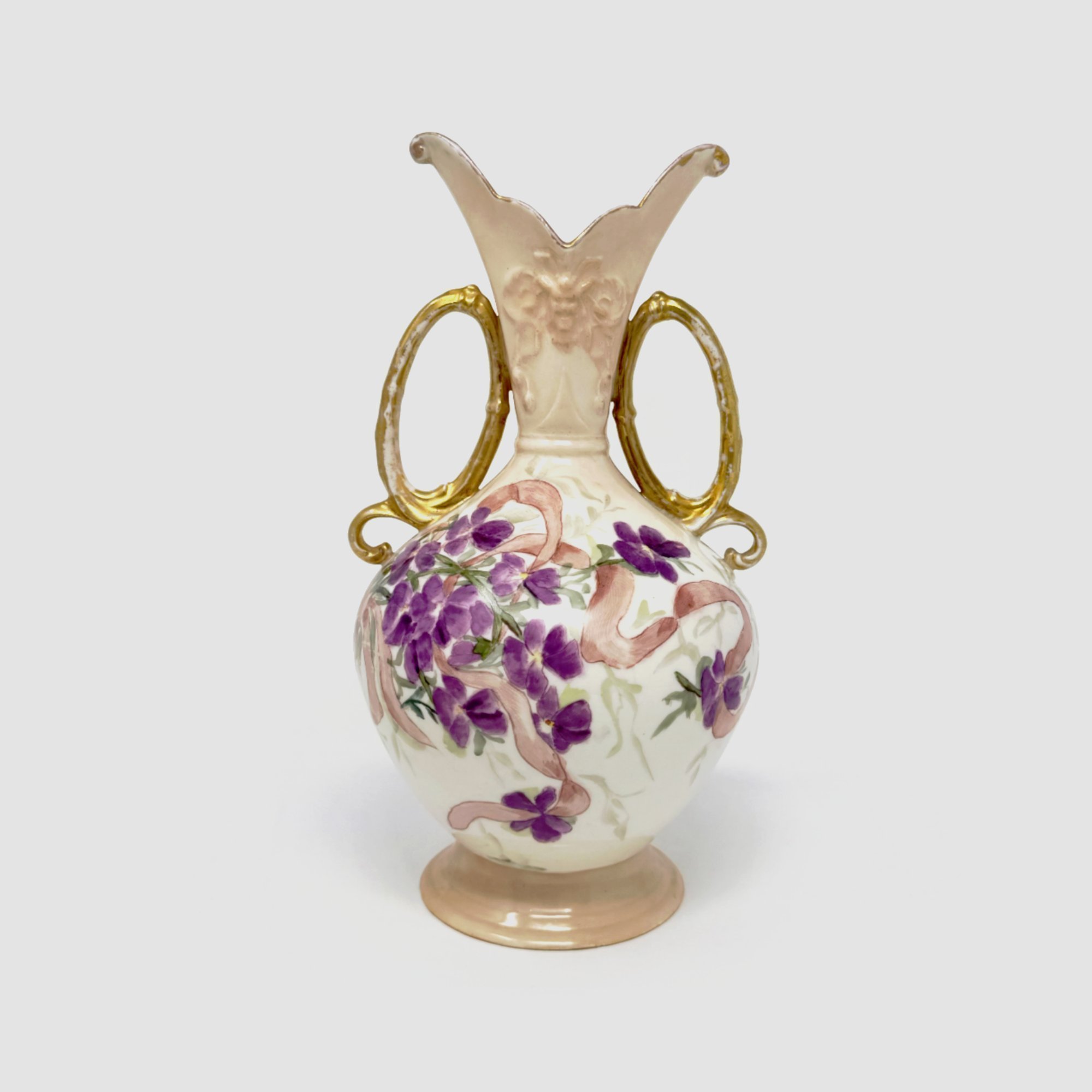 Beautiful Hand Painted Porcelain Vase Gold Handles