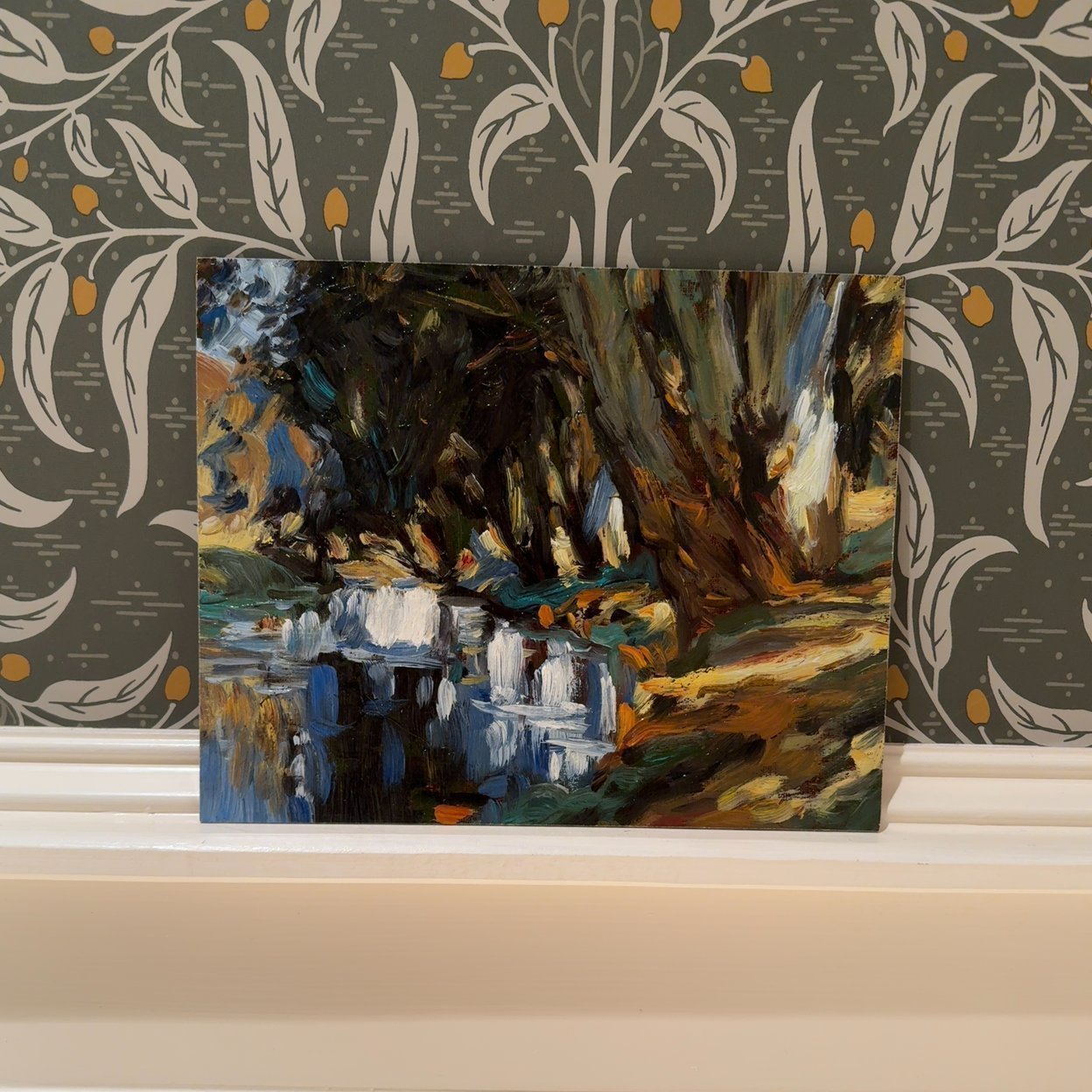 Original 8x10 Oil Painting – Impressionist Woodland Stream Landscape